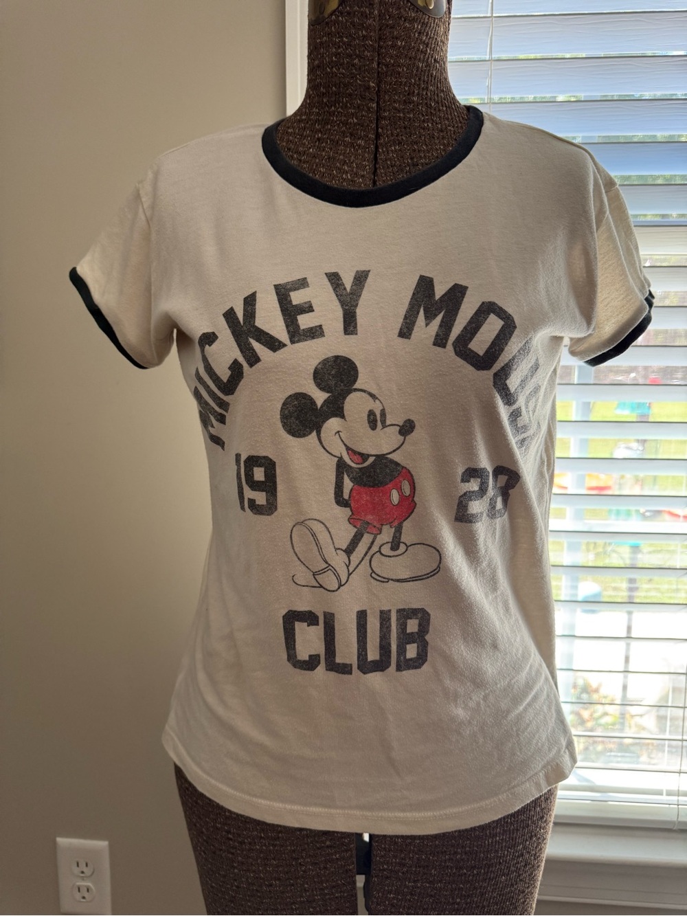Disney Cream and Black Mickey Mouse Club Ringer Tee